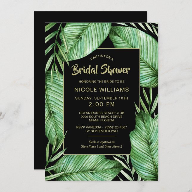 Posh Tropical Vibe Invitation de la douche nuptial (Devant / Derrière)