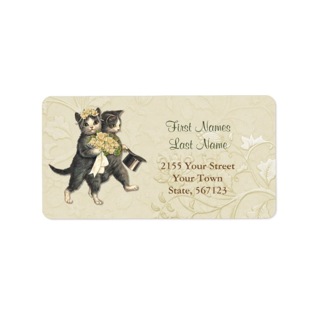 Posh Wedding Cats Elfenbeinflorale Adressetikett (Vorne)