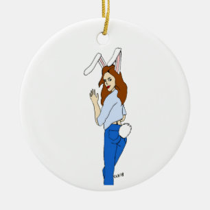 posierend Bunnygirl Keramik Ornament
