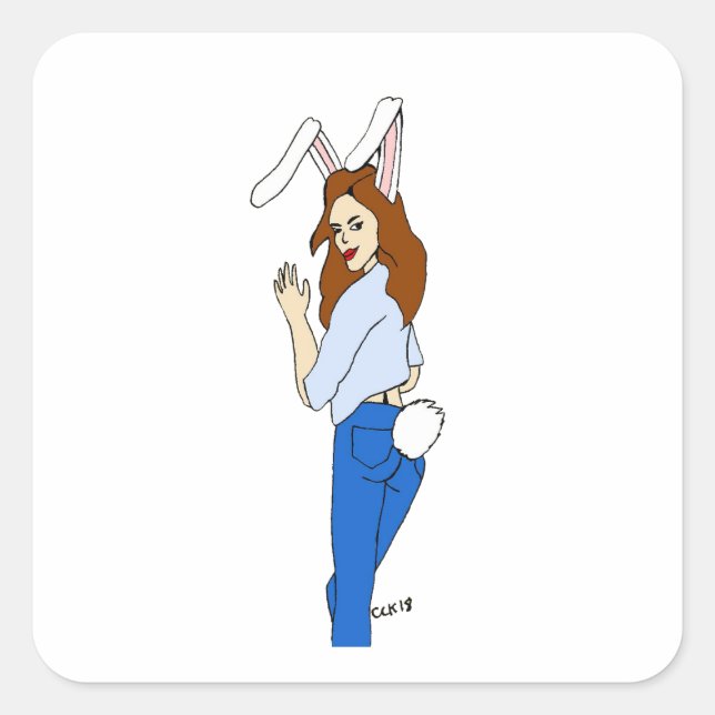 posierend Bunnygirl Quadratischer Aufkleber (Vorderseite)
