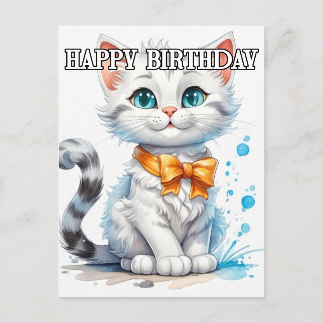 Posing Kitty Cat Happy Birthday Postkarte (Vorderseite)