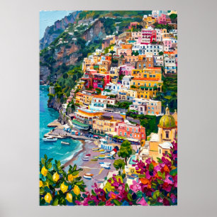 Positano Amalfi-Küste Farbige Italienische Küstenr Poster