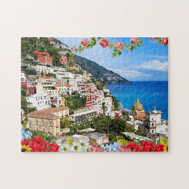 Positano Amalfi Küste Italien mit neuen Blume (Horizontal)