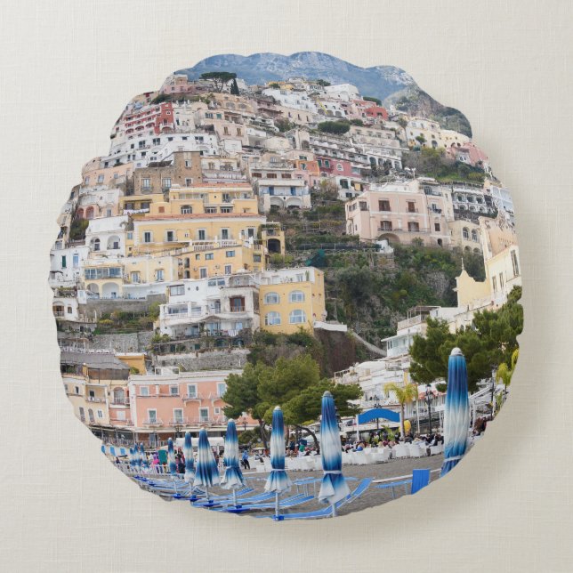 Positano Beach Umbrellas Traum #1 #travel #wall Rundes Kissen (Vorderseite)