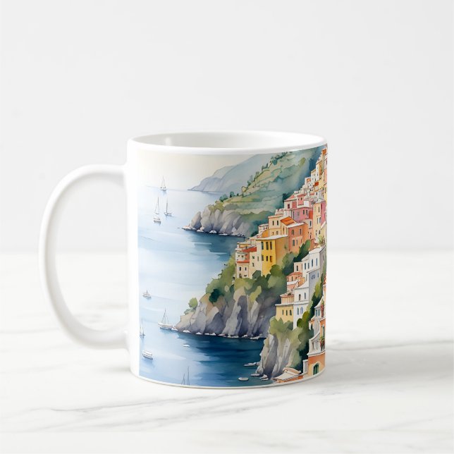 Positano: Die italienische Amalfiküste mit Aquarel Kaffeetasse (Links)