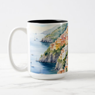 Positano: Die italienische Amalfiküste mit Aquarel Zweifarbige Tasse