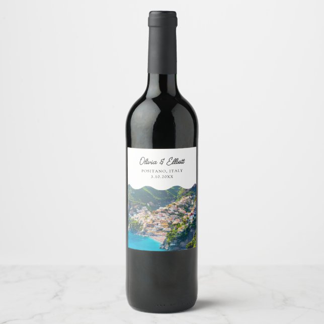 Positano Gastgeschenk Hochzeit Personalisiertes We Weinetikett (Vorderseite)