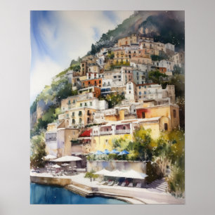 Positano Italie Aquarelle Art Imprimer Poster