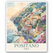 Positano Italien Amalfi-Küste Aquarell-Landschaft