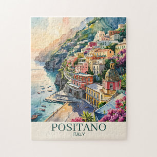 Positano Italien Amalfi-Küste Wasserfarbenlandscha