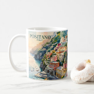 Positano Italien Amalfi-Küste Wasserfarbenlandscha Kaffeetasse