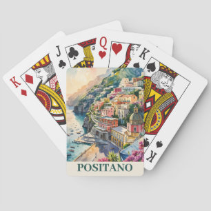 Positano Italien Amalfi-Küste Wasserfarbenlandscha Spielkarten