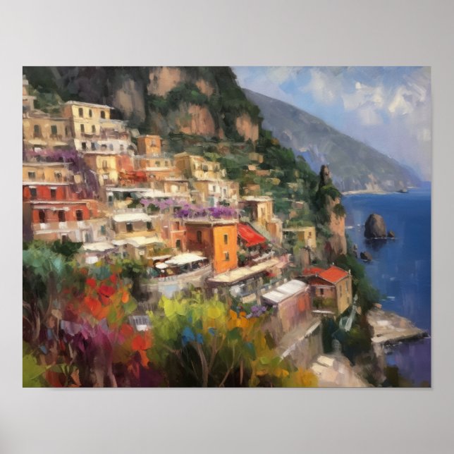 Positano Italien Aquarellkunst Print Poster (Vorne)