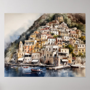 Positano Italien Aquarellkunst Print Poster