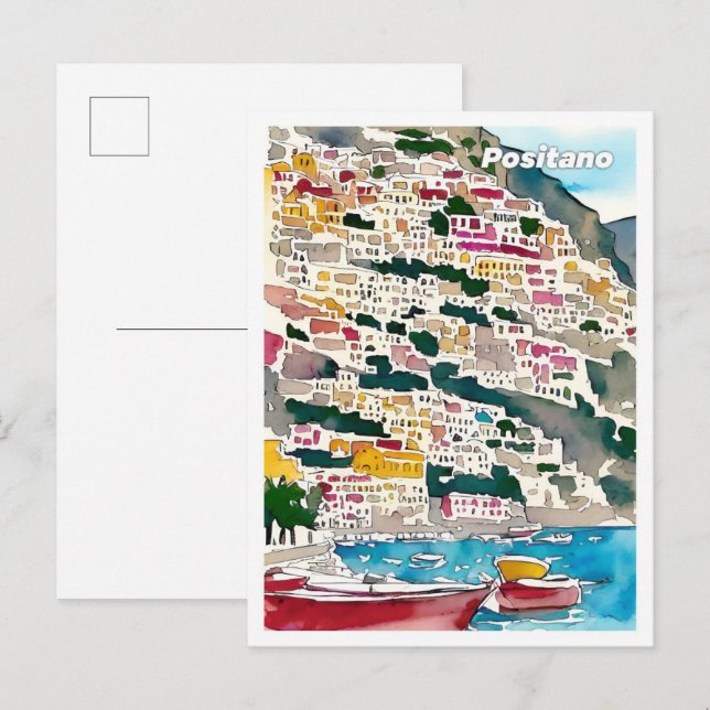 Positano Italien Art Vintage Illustration Postkarte (Vorne/Hinten)