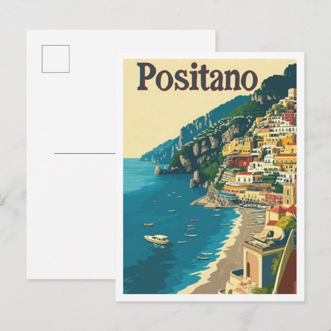Positano Italien Art Vintage Postkarte (Vorne/Hinten)