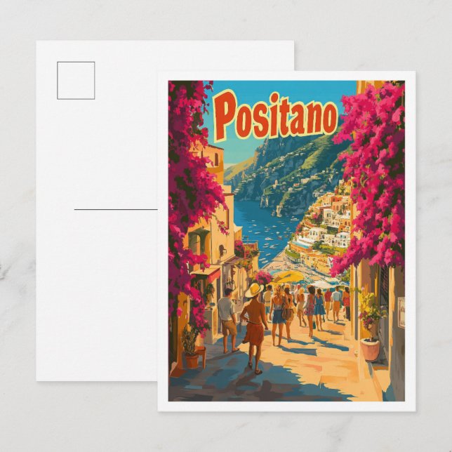 Positano Italien Art Vintage Postkarte (Vorne/Hinten)