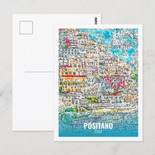 Positano Italien Berühmte Wasserfarbskizze Postkarte