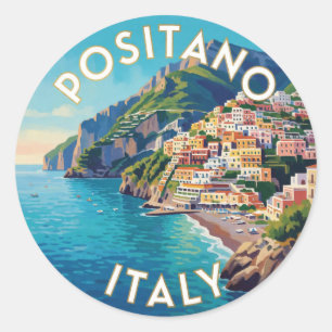 Positano Italien Mittelmeer Reise Szene 🍋 Runder Aufkleber