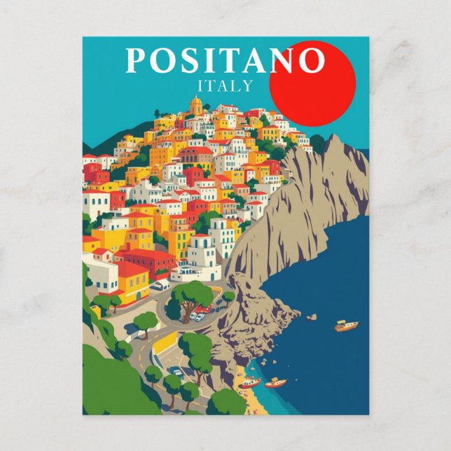 Positano, Italien Vintag Sunrise Postkarte (Vorderseite)