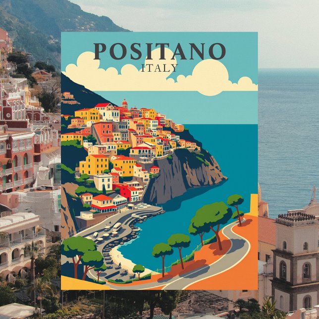 Positano, Italien Vintage Küste Postkarte (Positano, Italy Vintage Coastal Postcard)