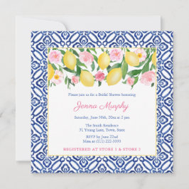 Positano Lemons Blue Spanish Tiles Brautparty Einladung
