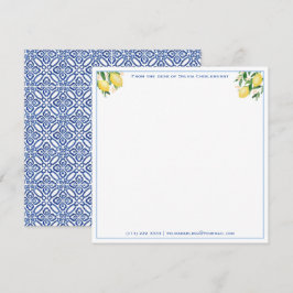 Positano Lemons Blue Tiles Baby Dusche Vielen Dank Mitteilungskarte