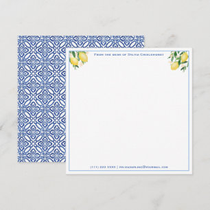 Positano Lemons Blue Tiles Baby Dusche Vielen Dank Mitteilungskarte