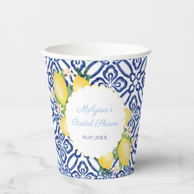 Positano Lemons Blue Tiles Brautparty Party Pappbecher (Vorderseite)