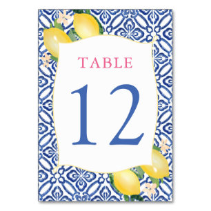 Positano Lemons Blue Tiles Polterabend Tischnummer