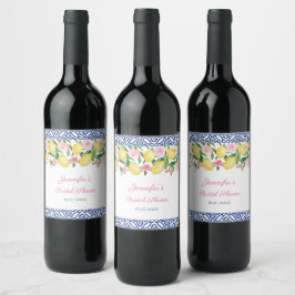 Positano Lemons Brautparty aus blauen und weißen F Weinetikett
