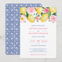 Positano Lemons Pink Floral Blue Tile Hochzeit
