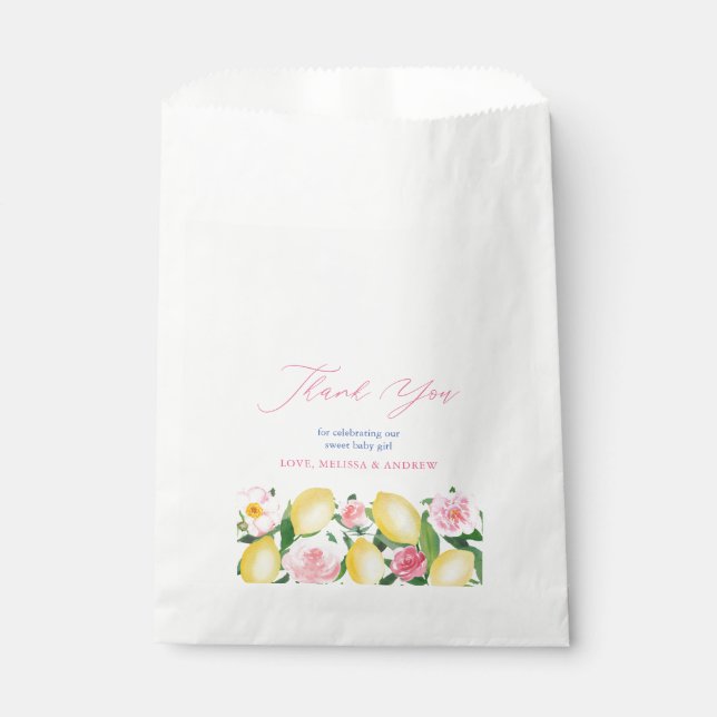 Positano Lemons Pink Floral Wedding Geschenktütchen (Vorderseite)