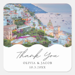 Positano Wedding Landschaftliches Foto Vielen Dank Quadratischer Aufkleber