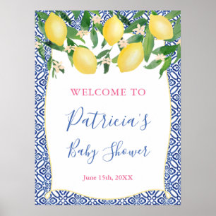 Positano Zitronen Blau Muster Fliesen Dusche Willk Poster