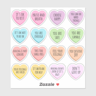 Positive Affirmationen Mental Health Candy Hearts Aufkleber