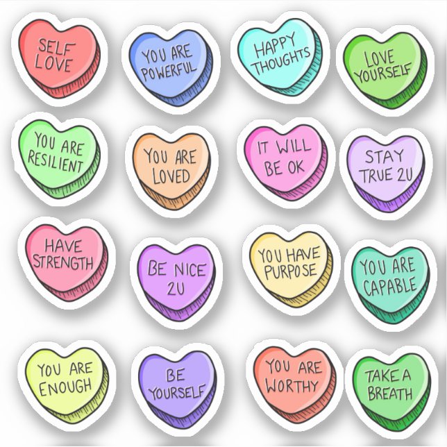 Positive Affirmations Candy Heart Vinyl Stickers Aufkleber (Vorderseite)