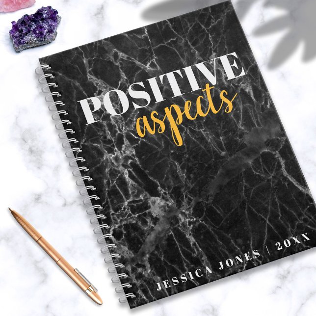 Positive Aspekte Chic Name Black Marble Dankbarkei Notizbuch (positive aspects notebook with black marble print)