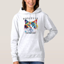 Positive Attitude Catitude Cat Face Rainbow Hoodie