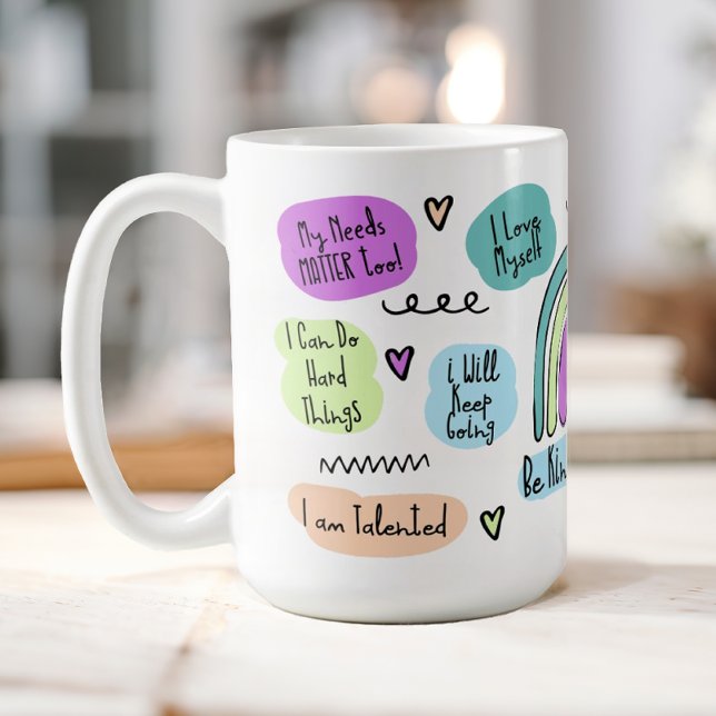 Positive Bejahungen Kaffeetasse (A fun positive affirmations coffee mug.)