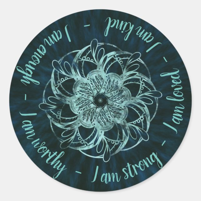 Positive Bejahungen Mandala Runder Aufkleber (Vorderseite)