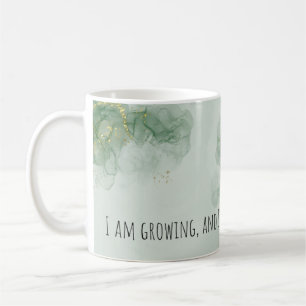 Positive Bestätigung der Aquarellfarbe Grün/Gold Kaffeetasse