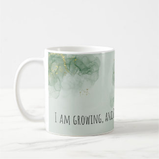 Positive Bestätigung der Aquarellfarbe Grün/Gold Kaffeetasse