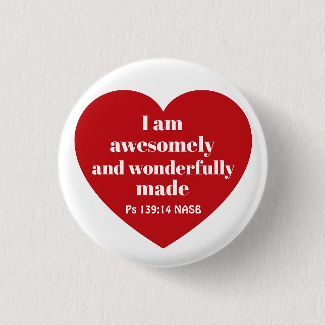 Positive Bible Verse Affirmation Red Heart Cute Button (Vorderseite)