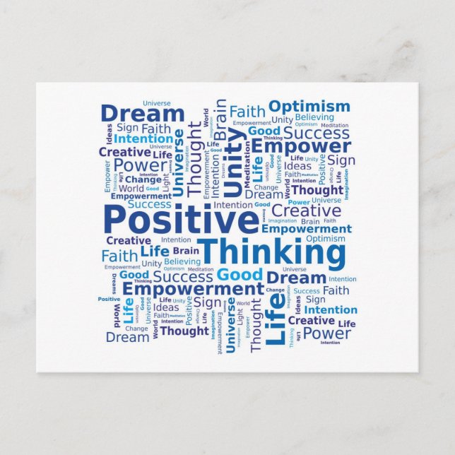 Positive denkende Wort-Wolke - blaue Farben Postkarte (Vorderseite)