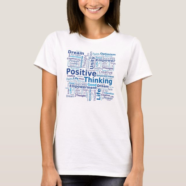 Positive denkende Wort-Wolke - blaue Farben T-Shirt (Vorderseite)