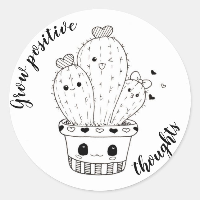 Positive Gedanken wachsen // Funny Cacti Doodle Runder Aufkleber (Vorderseite)
