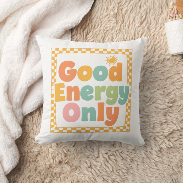 Positive "Good Energy Only" Checkered Frame Kissen (Decke)