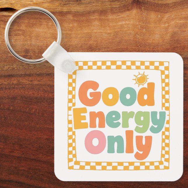 Positive "Good Energy Only" Checkered Frame Schlüsselanhänger (Vorderseite)