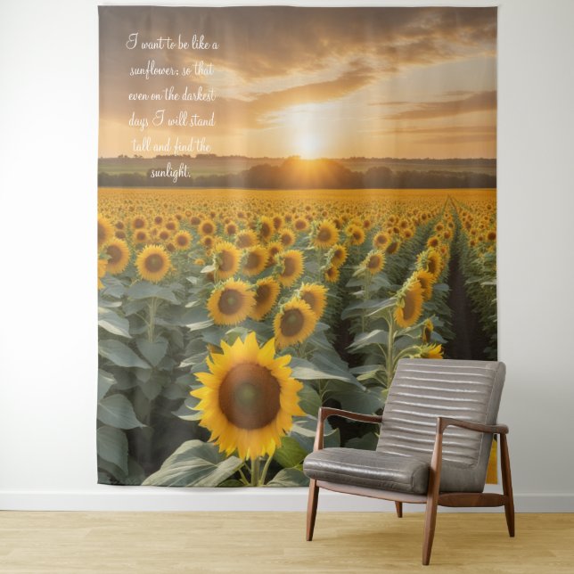 Positive hoffnungsvolle Sonnenblumen Sonnenaufgang Wandteppich (Beispiel)